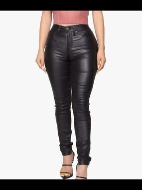 High-Rise Black Faux Leather Skinny Pants